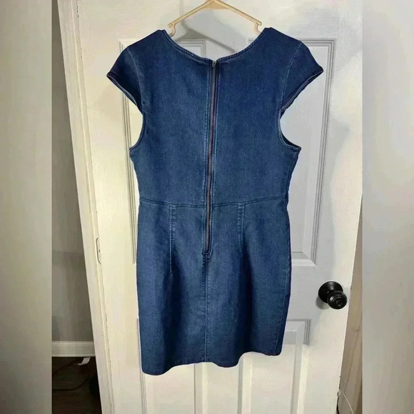 Free People Lia Blue Denim Bodycon Stretch Dress Size Medium - Picture 3 of 12